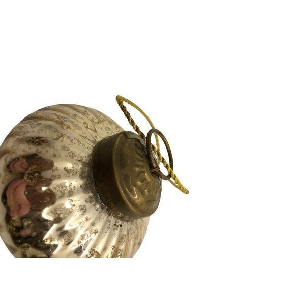 Vintage Mercury Glass Handblown Christmas Ornament Antique Gold With Bronze Topp - Picture 6 of 16